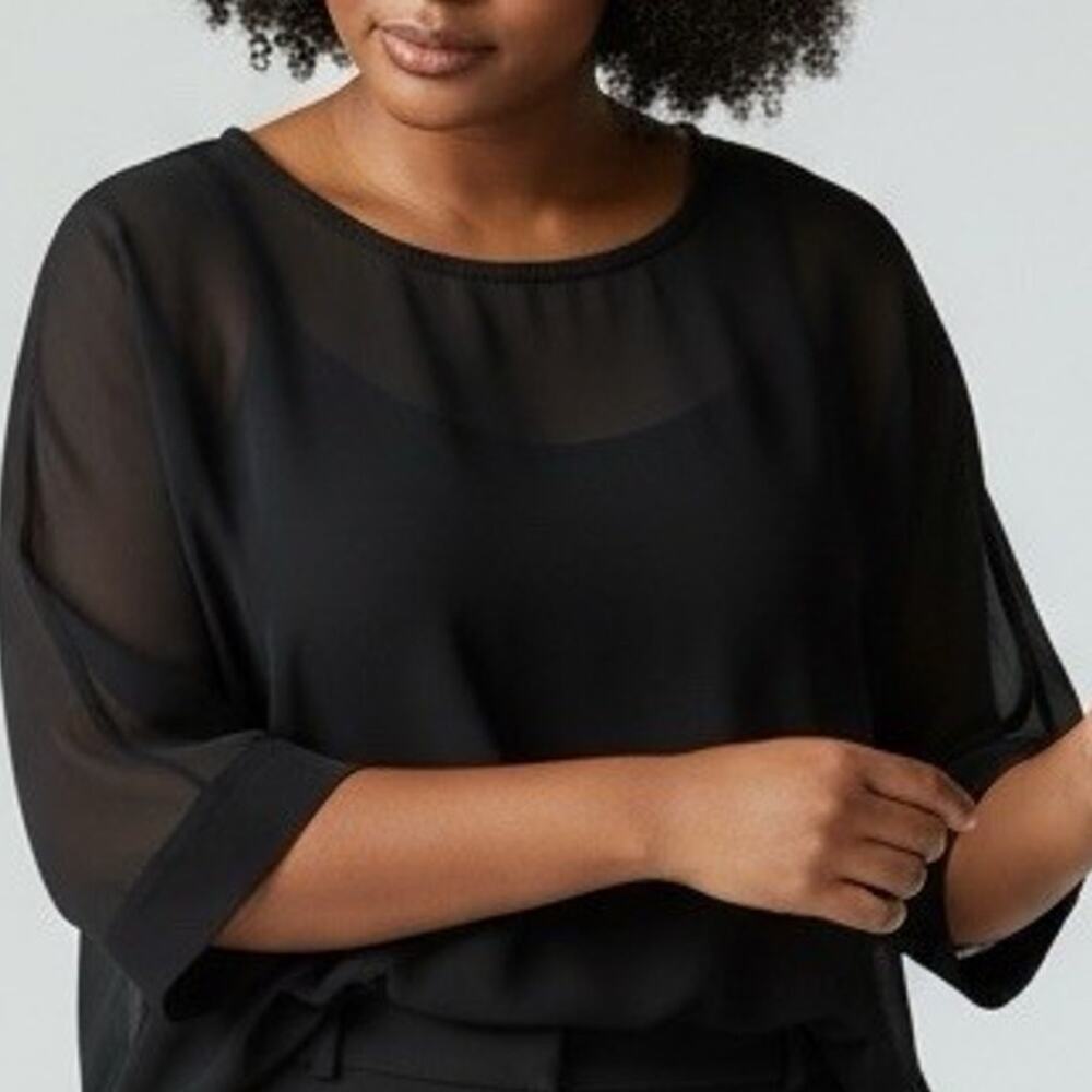 Long Tall Sally Sheer Chiffon Overlay Tunic size Medium Black Flowy Lagenlook